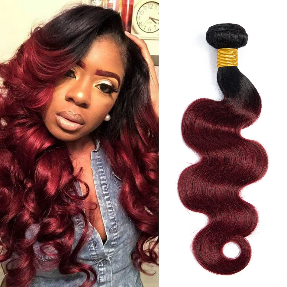 Top Trends: 12A Ombre Burgundy Body Wave Hair Bundles Colored Brazilian 1B / 99J Human Hair Weave Bundles Remy Human Hair Extensions Shoppable Styles