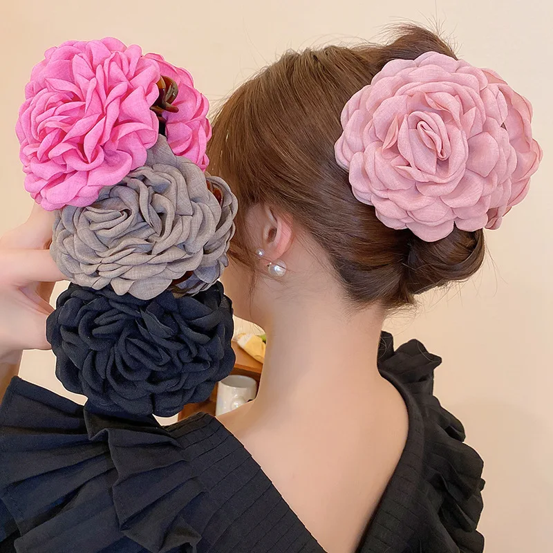 Top Trends: Elegance Fabric Rose Flower Hair Claw Clips Women Girls Trendy Hair Clip Barrette Ponytail Hair Clamps Headwear Hair Accessories Shoppable Styles