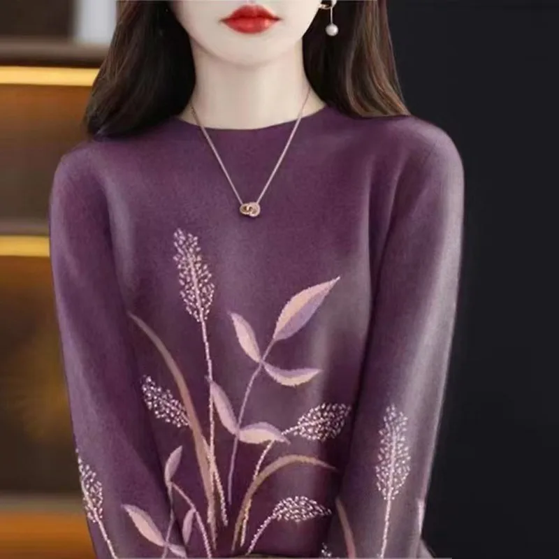 Top Trends: Women&#039;s Round Neck Printed Autumn And Winter New Fashionable Commute Solid Color Long Sleeved Loose Pullover T-shirt Bottom Tops Shoppable Styles