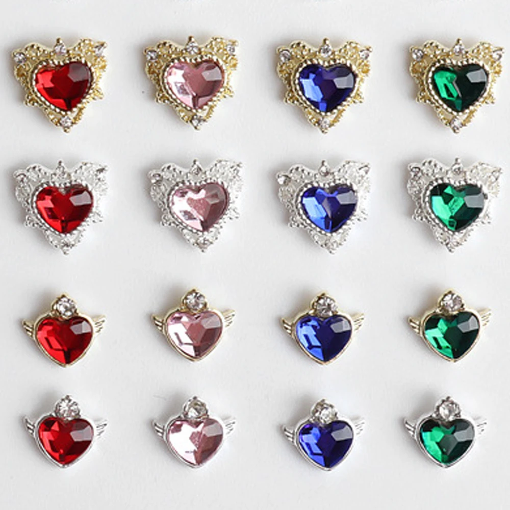 Top Trends: 10pcs Luxury Crystal Cross Heart Nail Rhinestone Gem Gold Silver Metal Alloy Plated Diamond Charms For DIY Nail Supplies Jewelry Shoppable Styles