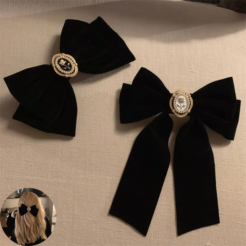 Top Trends: New Black Velvet Bow Hair Pins Elegant Fabric Alloy Roses Hair Clips For Women Fashion Ponytail Barrette Heawear Accessories Shoppable Styles