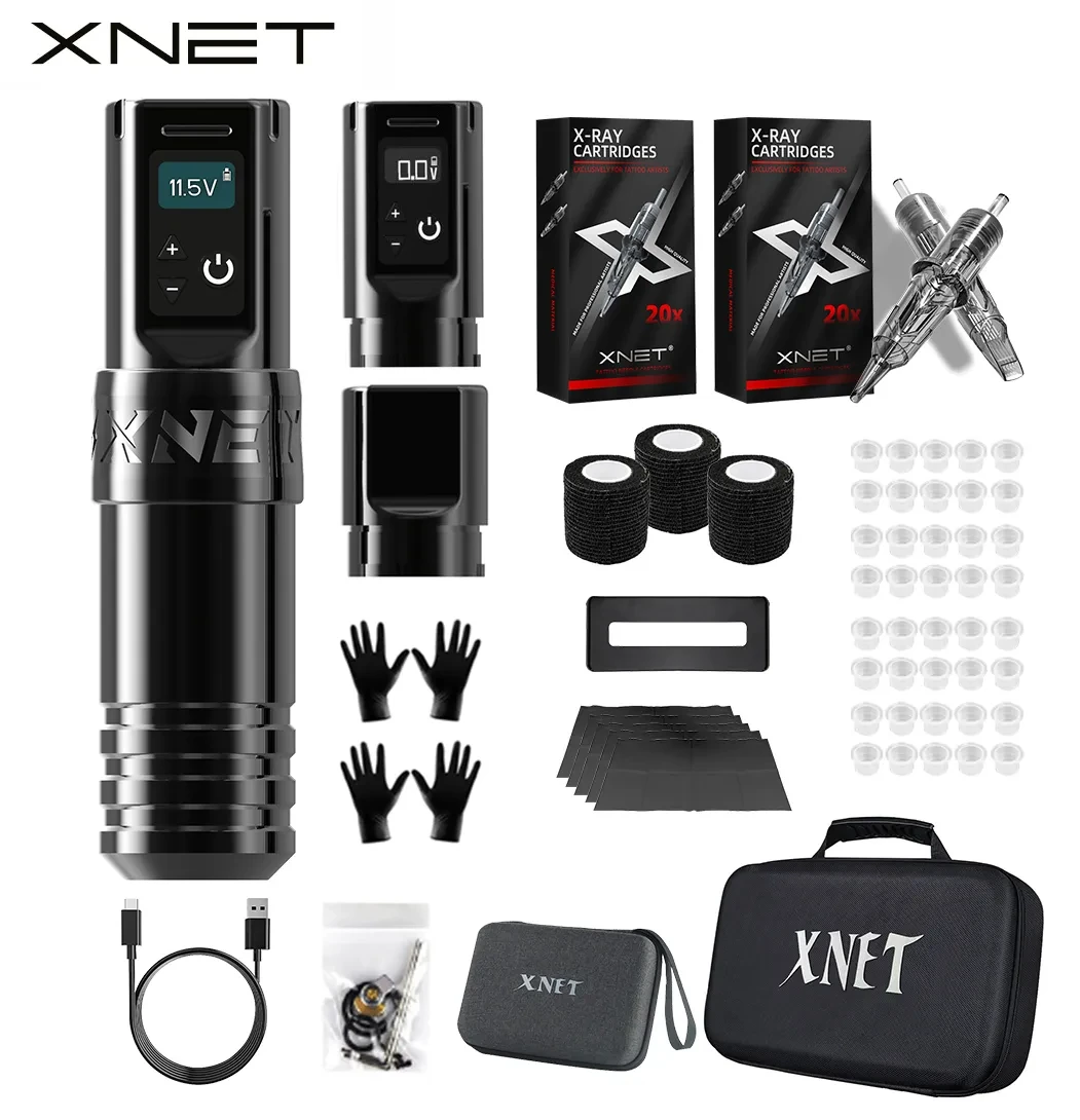 Top Trends: Xnet Torch Professional Wireless Tattoo Machine Pen Kit Coreless Motor 2400mAh Battery With 40Pcs X-RAY Mixed Tattoo Cartridge Shoppable Styles