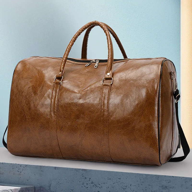 Top Trends: Vintage Leather Men Women Travel Duffel Bag Carry On Luggage Bag Lagre Capacity Male Shoulder Bag Weekend Gym Fitness Bag Shoppable Styles