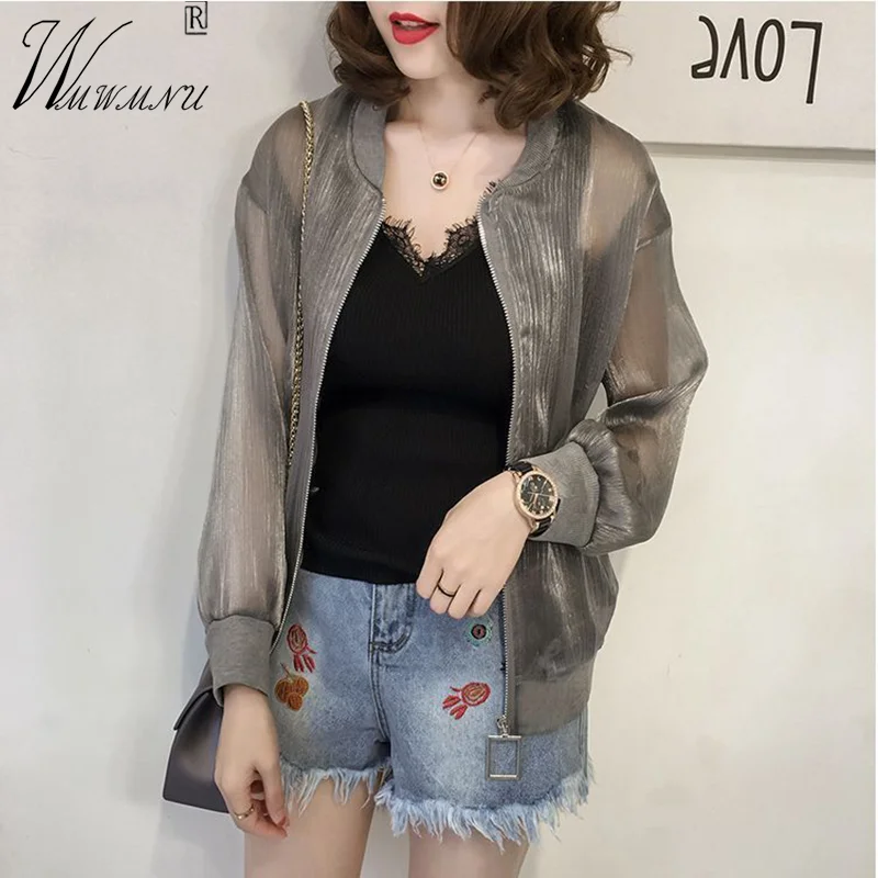 Top Trends: Summer Bright Silk Short Jacket Women Korean Fashion Sun Protection Bomber Chaquetas Thin Spring Veste Long Sleeve Gauze Tops Shoppable Styles