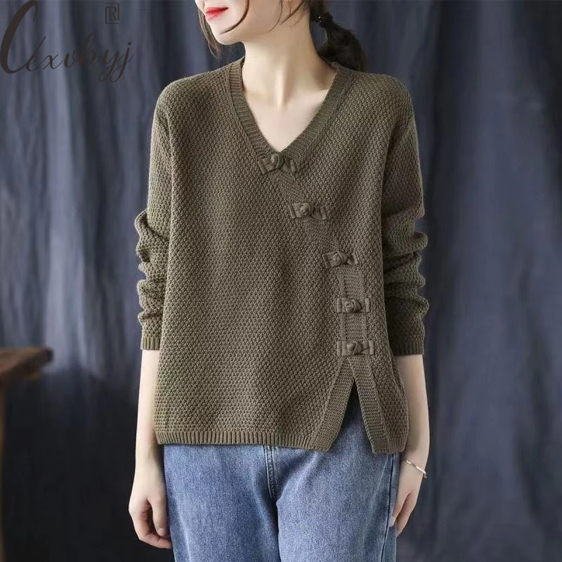 Top Trends: Fall Winter Vintage Button Sweater Women Oversized Casual Knitted Pullover Loose Soft Knitwear Long Sleeve Bottoming Sueter Top Shoppable Styles