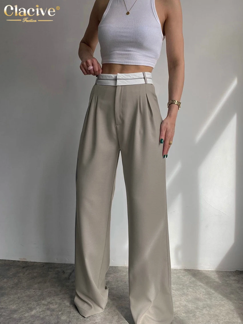 Top Trends: Clacive Elegant Loose Gray Office Women Pants Fashion High Waist Straight Trousers Casual Chic Spliced Full Length Female Pants Shoppable Styles