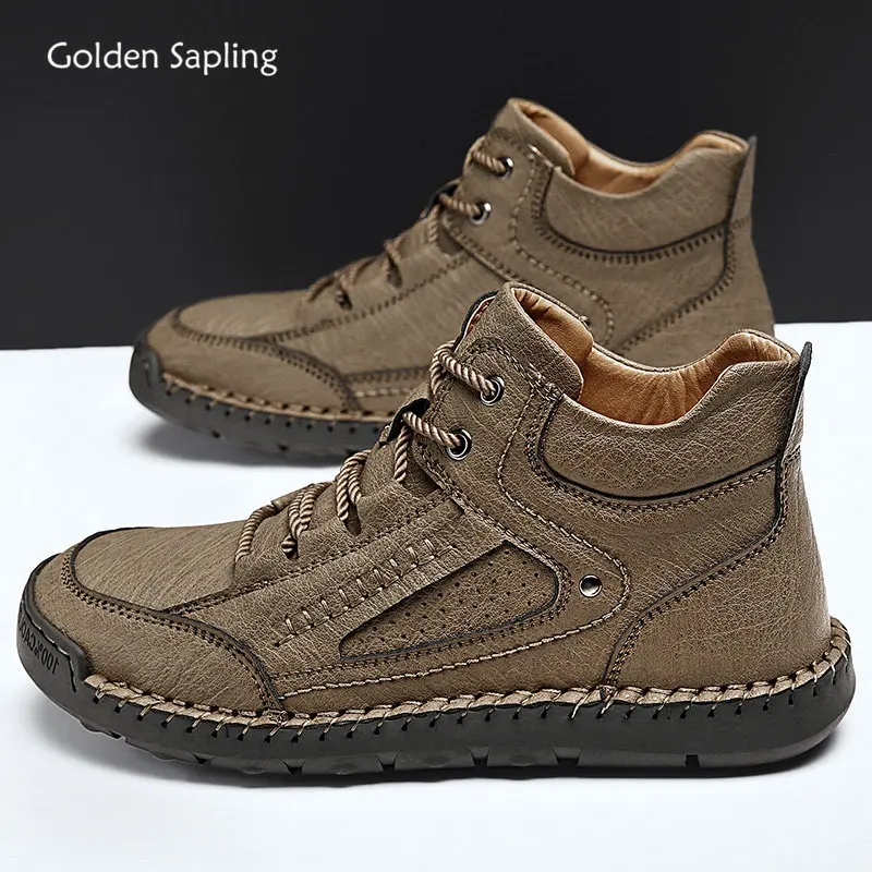 Top Trends: Golden Sapling Casual Business Boots Men Retro Leather Shoes Handmade Men&#039;s Winter Boot Lightweight Leisure Party Male Warm Shoe Shoppable Styles