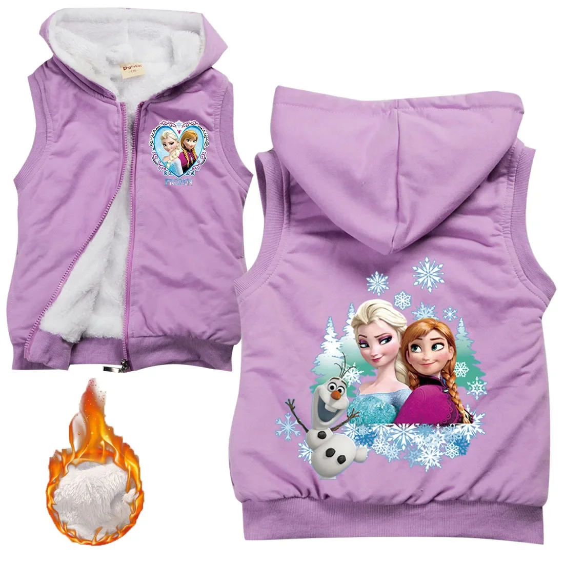 Top Trends: Disney Frozen Children's Wear Elsa Sleeveless Thick Cotton Winter Hooded Vest Print Casual Tops For Girls Kids Clothes Sweater Shoppable Styles