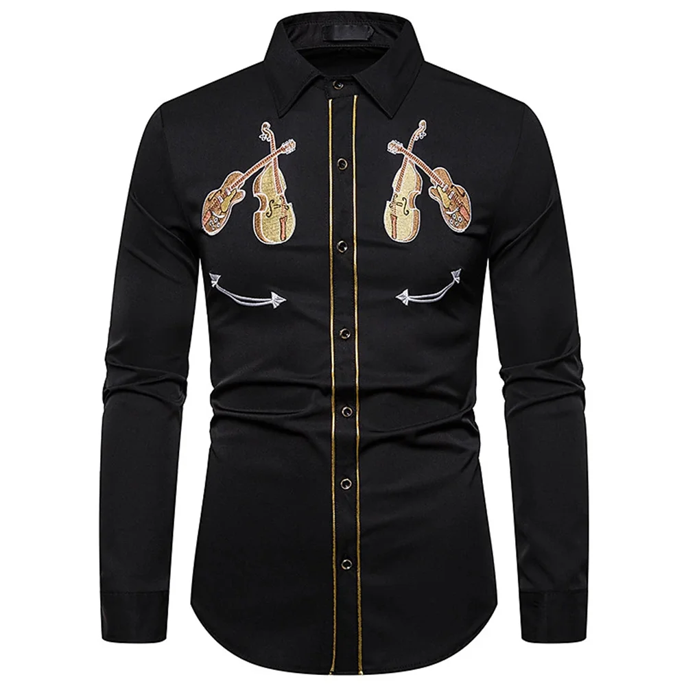 Top Trends: Men&#039;s Western Style Shirt, Musical Instrument Pattern, Street Long Sleeved Button Print, Fashionable Sports Street Clothing Shoppable Styles