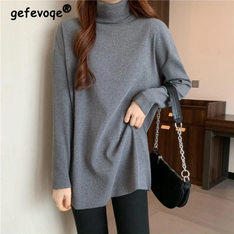 Top Trends: 2023 Women Simple Casual Solid High Collar Thick Basic T Shirt Autumn Winter Female Korean Long Sleeve Loose Pullover Tunic Tops Shoppable Styles