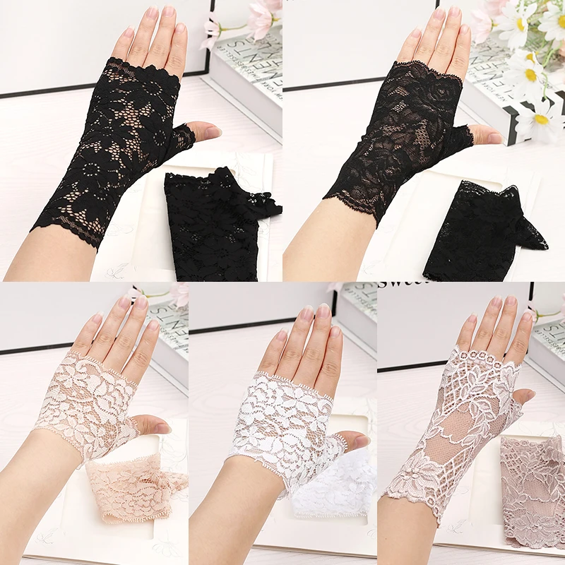 Top Trends: Fingerless Womens Sexy Lace Long Gloves Ladies Half Finger Fishnet Mesh Mitten Fashion Sailor Dance Handschoenen Black Gloves Shoppable Styles