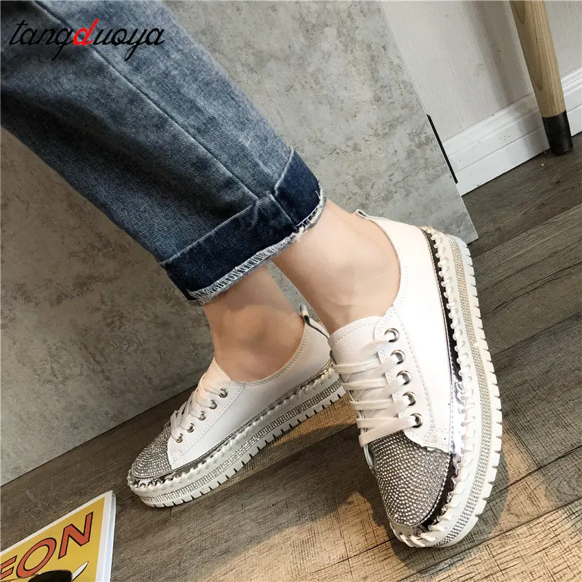 Top Trends: Women Crystal Shoes 2023 Spring Fashion Bing Lace Up Ladies Casual Shoes Comfortable Round Toe Platform Sneakers White Shoes Shoppable Styles - Image 3