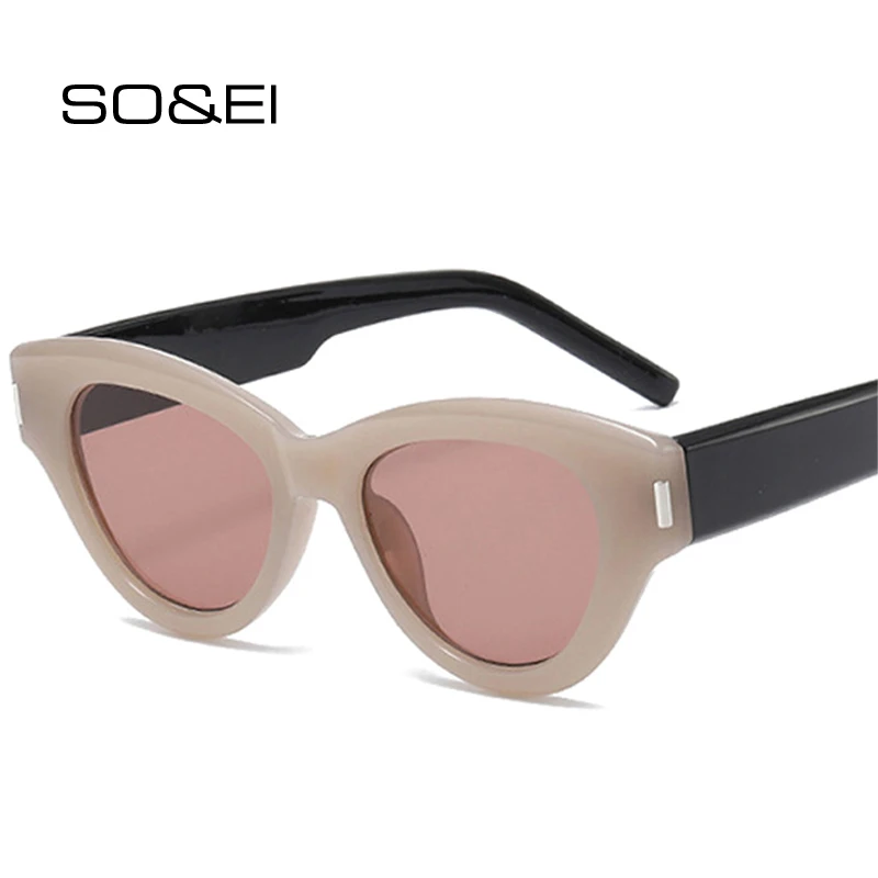 Top Trends: SO&amp;EI Ins Popular Fashion Cat Eye Women Luxury Sunglasses Retro Jelly Tea Shades UV400 Men Brand Designer Rivets Sun Glasses Shoppable Styles