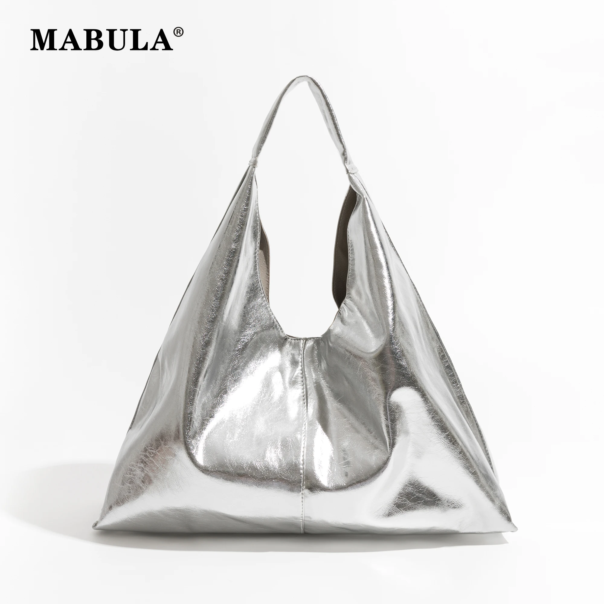 Top Trends: MABULA Large Silver Brand Hobo Bag For Women Luxury Designer Leather Trigle Purse Trend Casual Shopper Handbag Solid Color Shoppable Styles