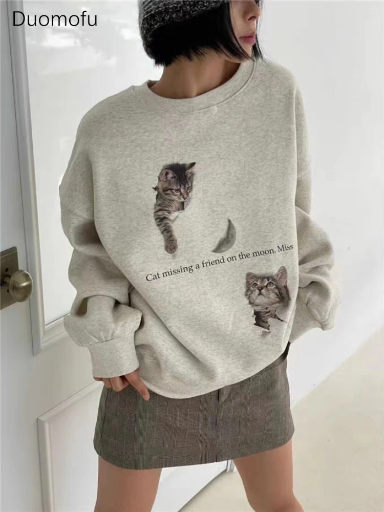 Top Trends: Duomofu New Harajuku Cute White Sweatshirt Women Japanese Style Cat Long Sleeve Pullover Y2k Kpop Streetwear Oversize Loose Tops Shoppable Styles