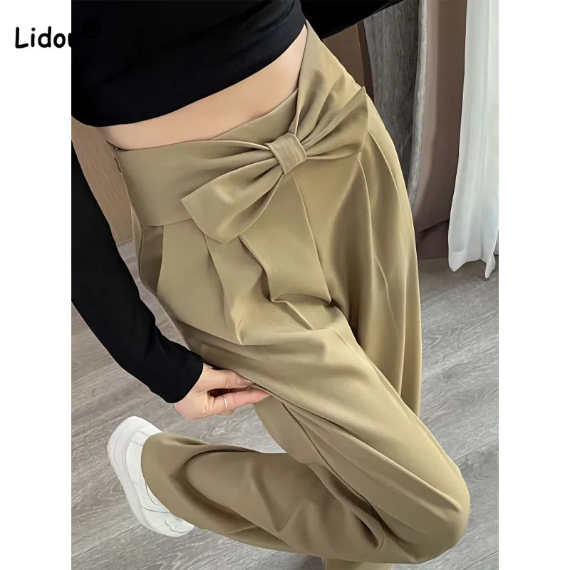 Top Trends: Casual Solid Color Stylish Bow Spliced Suit Pants Summer Women's Clothing Loose All-match High Waist Straight Trousers Female Shoppable Styles