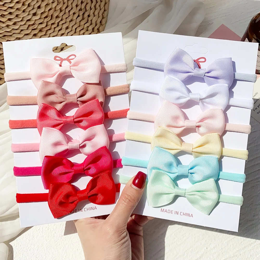 Top Trends: 6Pcs / Set Solid Color Kids Headwear Elastic Hair Bands For Baby Cute Ribbon Bowknot Headband Infant Girls Hair Accessories Shoppable Styles