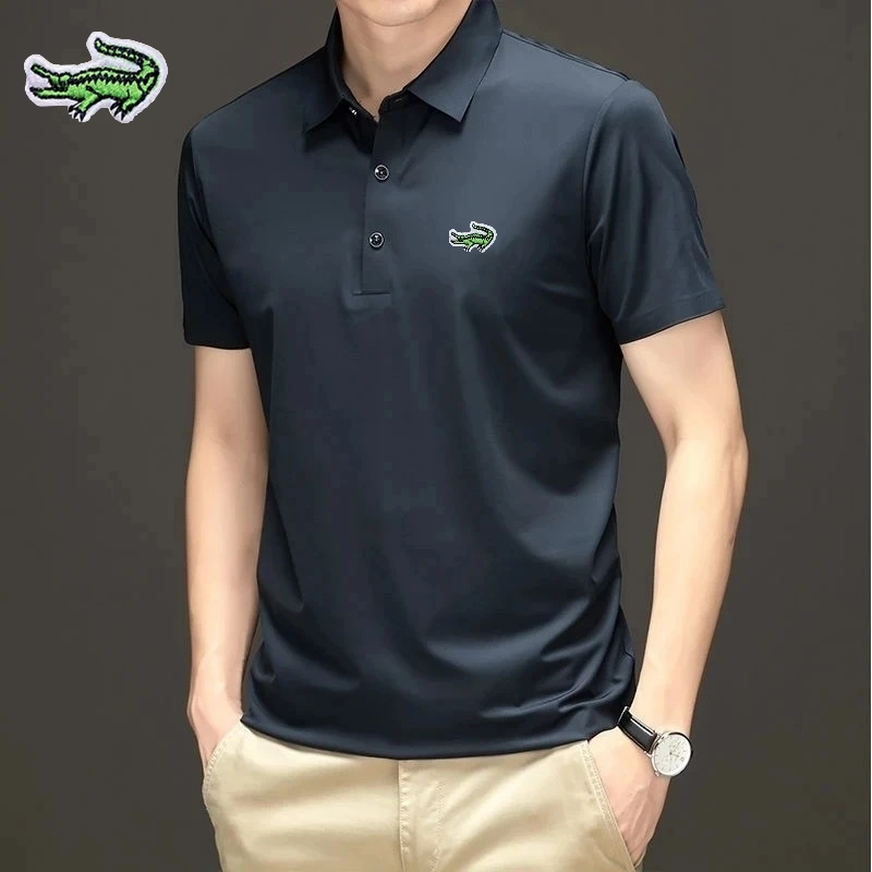 Top Trends: Men's Embroidered Mulberry Silk Polo Shirt New Spring / Summer Thin Fashion Business Casual Ice Cool Silk Short Sleeve T-shirt Shoppable Styles - Image 5