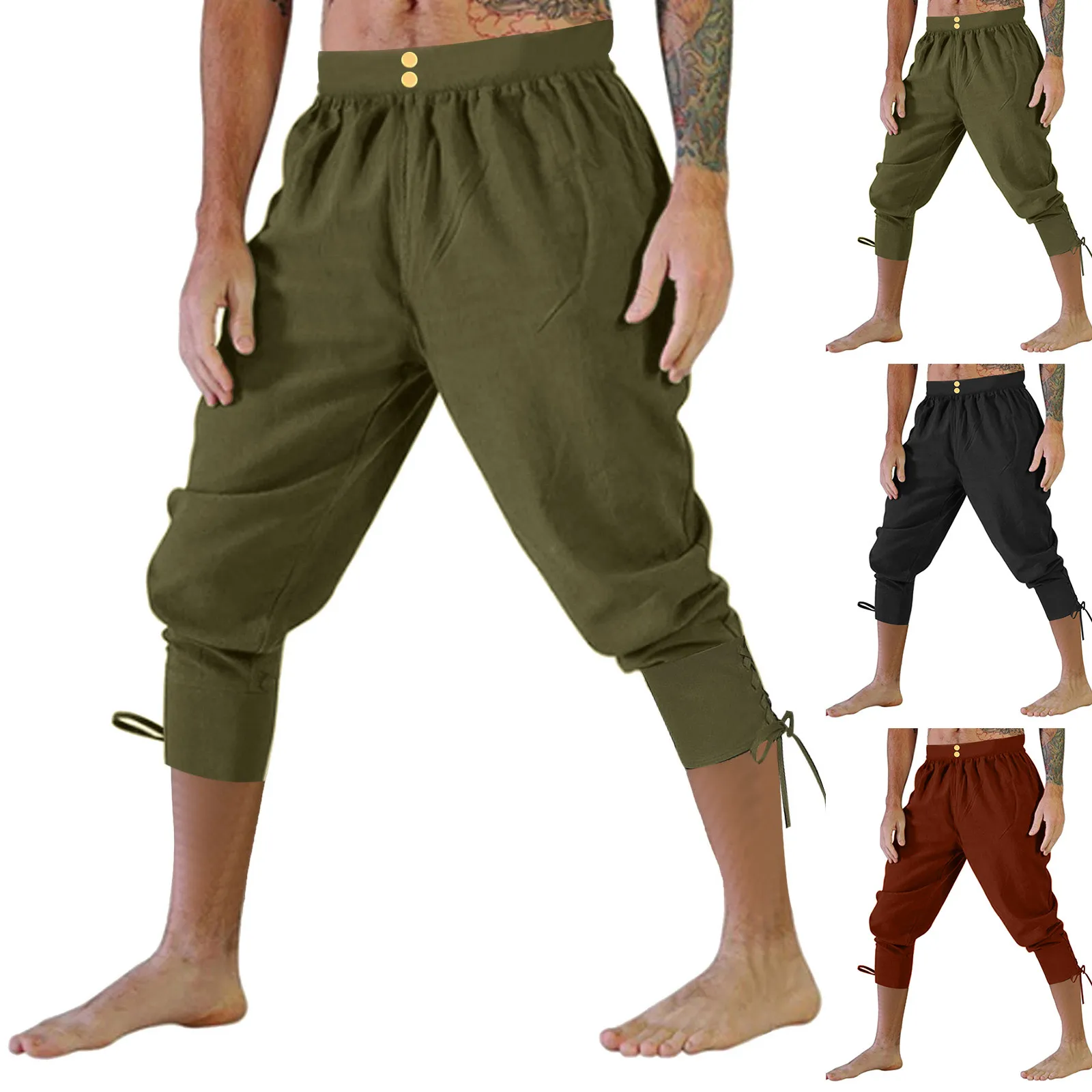 Top Trends: Adult Men Medieval Pirate Pants Linen Horseman Knight Costume Loose Leggings Viking Black Navigator Leg Bandage Trouser S2023 Shoppable Styles