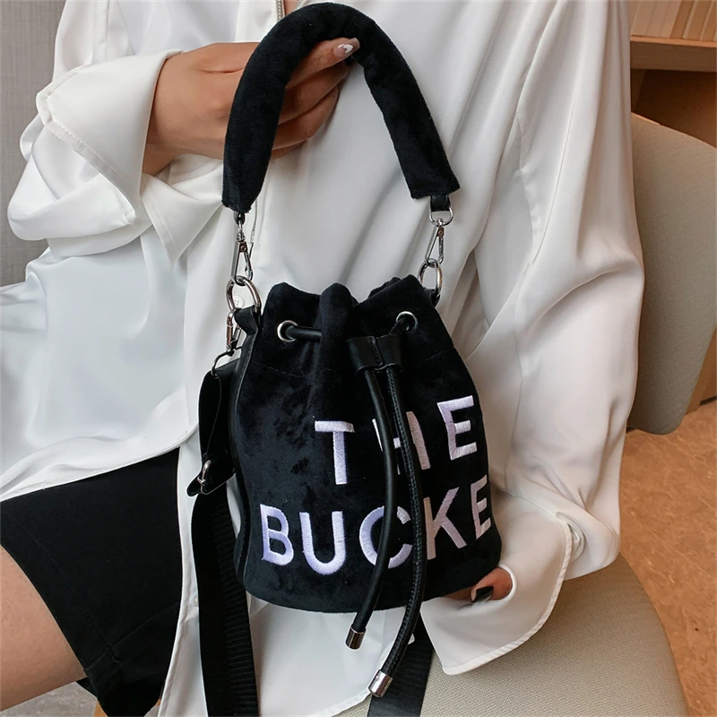 Top Trends: Winter Velvet Bucket Bags For Women Fashion Purses And Handbags Designer Crossbody Bag Luxury Shoulder Bag New Satchel Lady Bag Shoppable Styles