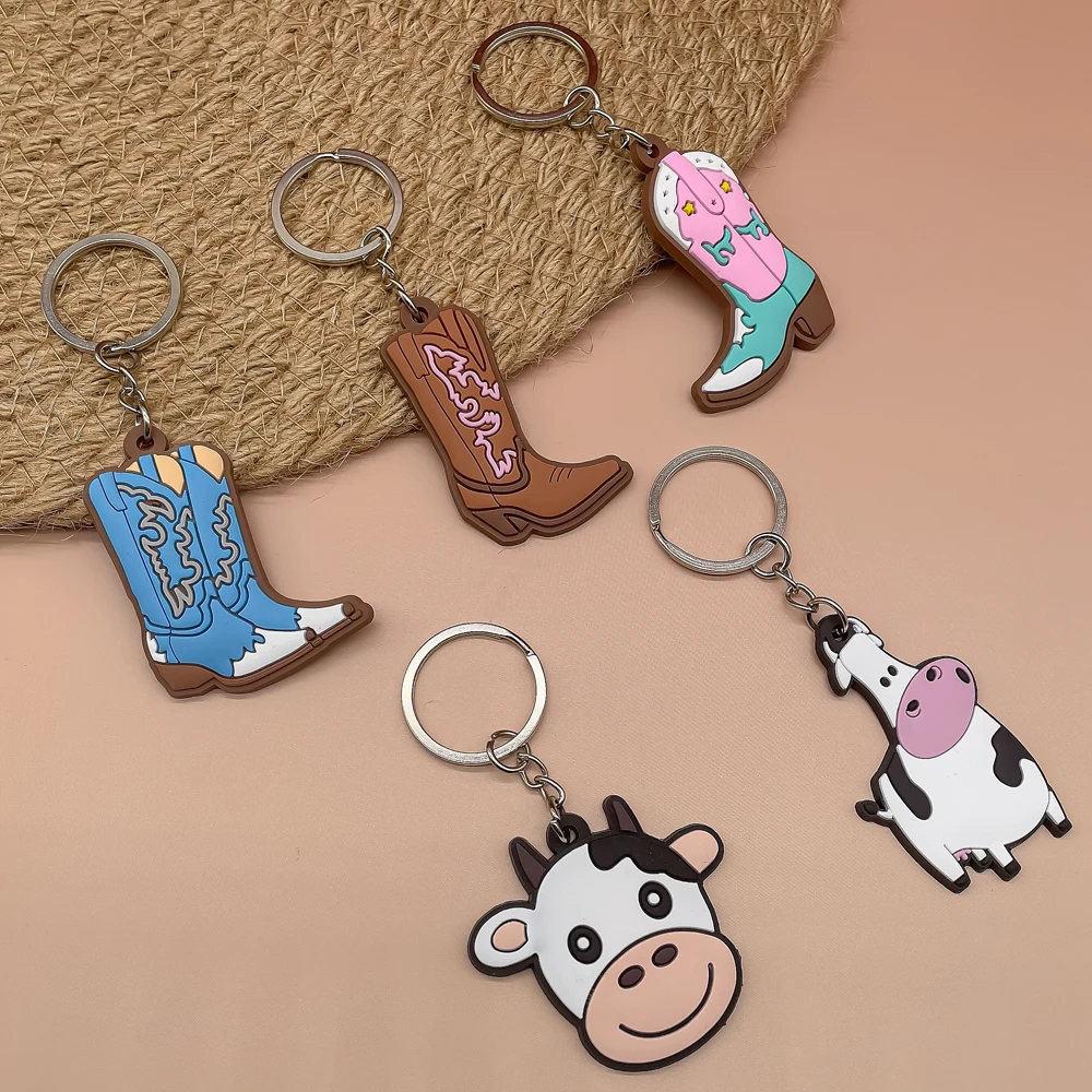 Top Trends: 1PCS PVC Cute Keychain New Arrival Cowboy Boots Wholesale Custom Key Chain Anime Accessories Handbag Pendant Kids Toys Keyholder Shoppable Styles