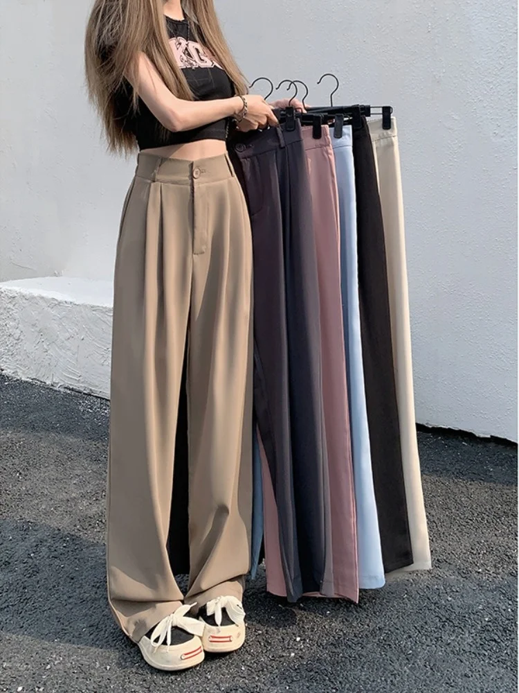 Top Trends: Elastic Waist Casual Pants Women&#039;s Straight Leg Pants Slim Summer 2023 New Loose High Waist Suit Wide Leg Pants Shoppable Styles