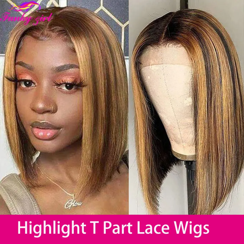 Top Trends: Bob Highlight Wigs 4 / 27 Straight Lace Front Bob Wig Human Hair Wigs For Women Brazilian Virgin Short Bob Ombre Lace Part Wigs Shoppable Styles