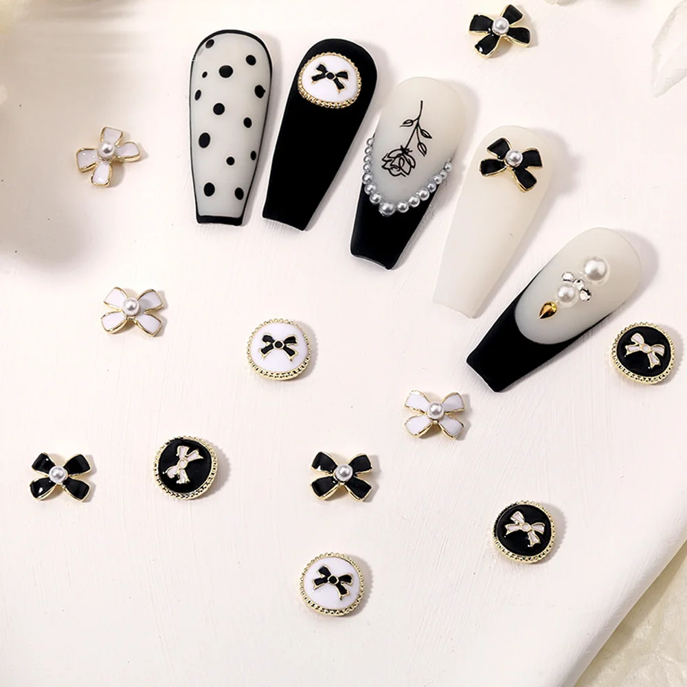 Top Trends: 10pcs Keen French Nail Art Charm 3D Luxury Papillon Nail Strass Decoration Black / White Baroque Style DIY Nail Supplies 8*9MM Shoppable Styles