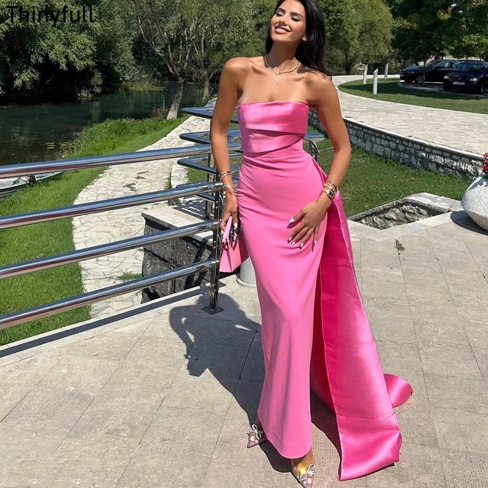 Top Trends: Thinyfull Mermaid Strapless Evening Dresses Sleeveless Saudi Arabic Prom Gown Satin Long Formal Occasion Dress فساتين السهرة Shoppable Styles