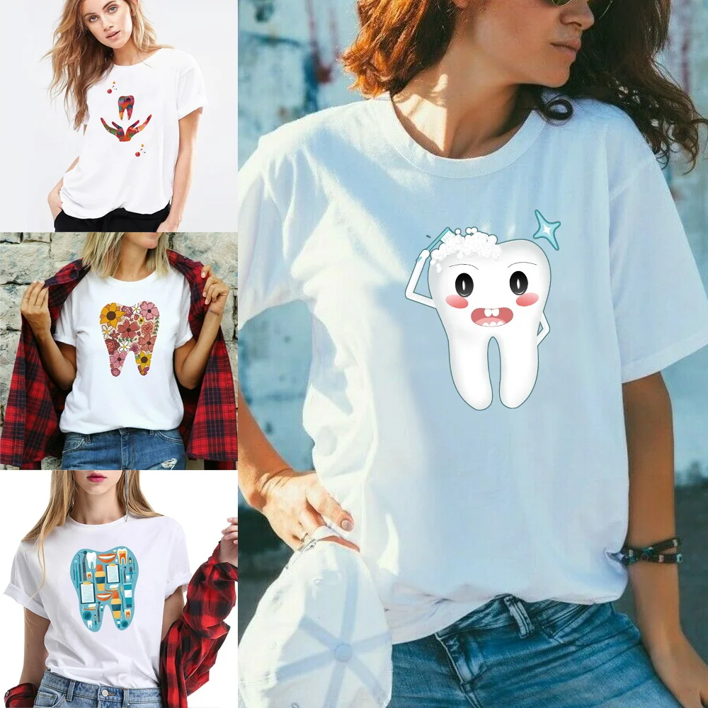 Top Trends: TShirt Women 2022 Fashion Harajuku Summer Top Tee Couple Casual Cartoon Teeth Print Short Sleeve T Shirt Shoppable Styles