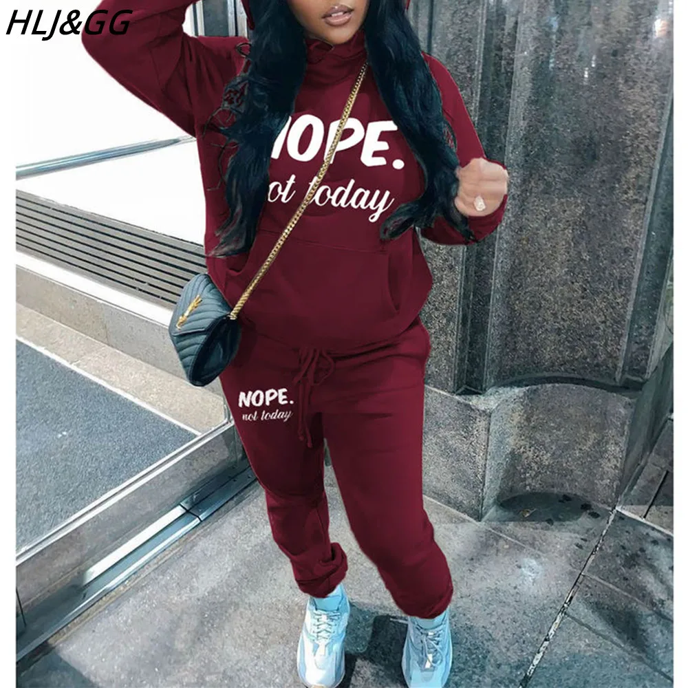 Top Trends: HLJ&amp;GG Casual Letter Printing Two Piece Sets Women Outfits Fall Winter Hooded Long Sleeve Sweatshirt + Jogger Pants Tracksuits Shoppable Styles