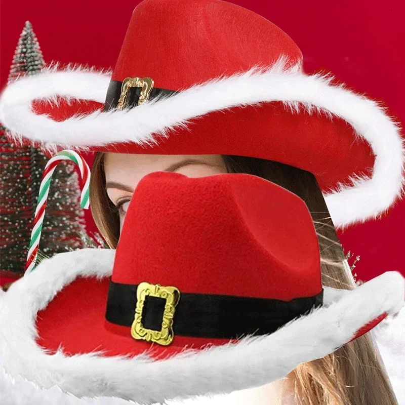 Top Trends: Santa Claus Party Christmas Luminous Cowboy Hat Western Red Felt Hats Wide Brim Cowgirl Hat Jazz Hat For Women Men Shoppable Styles