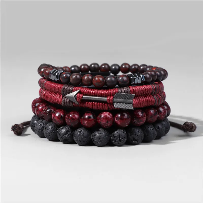 Top Trends: Vintage Multilayer Men Bracelet Natural Stone Lava Beads Bracelet Fashion Black Arrow Charm Bracelet Bangles Jewelry Male Women Shoppable Styles