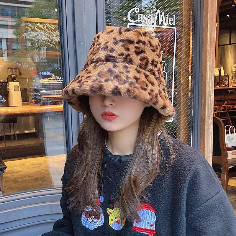 Top Trends: Autumn Winter Panama Hat For Women Faux Fur Bucket Hats Cow Print Plush Velvet Warm Panama Hat Fisherman Hats Vacation Cap Shoppable Styles