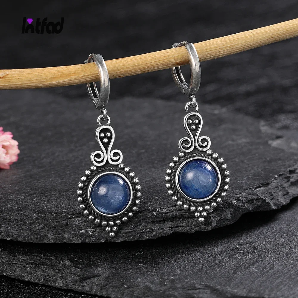 Top Trends: New Elegant Natural Kyanite 925 Sterling Silver Drop Earrings For Women Vintage Jewelry Wedding Engagement Hoop Earrings Gifts Shoppable Styles