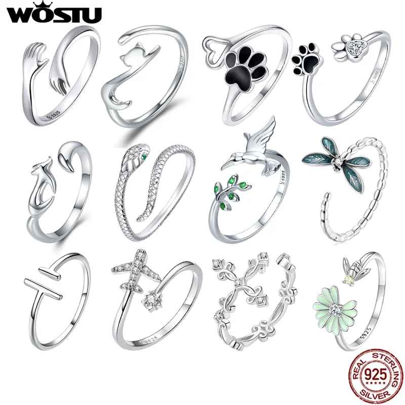 Top Trends: WOSTU Authentic 925 Sterling Silver Lovely Animals Snake Cat Clear CZ Adjustable Rings Women Wedding Party Fine Jewelry Gift Shoppable Styles