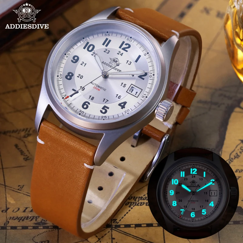 Top Trends: ADDIESDIVE Business NH35 Sapphire Mens Automatic Watches Vintage Leather Super Luminous Wristwatch 20Bar Diving Mechanical Watch Shoppable Styles