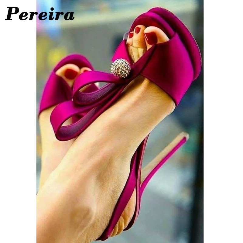 Top Trends: Red Satin Shoes Women Sandals Peep Toe Shoes Sexy Women Wedding Shoes Bowknot Crystal Decor Stilettos Back Strap Sandals Shoppable Styles