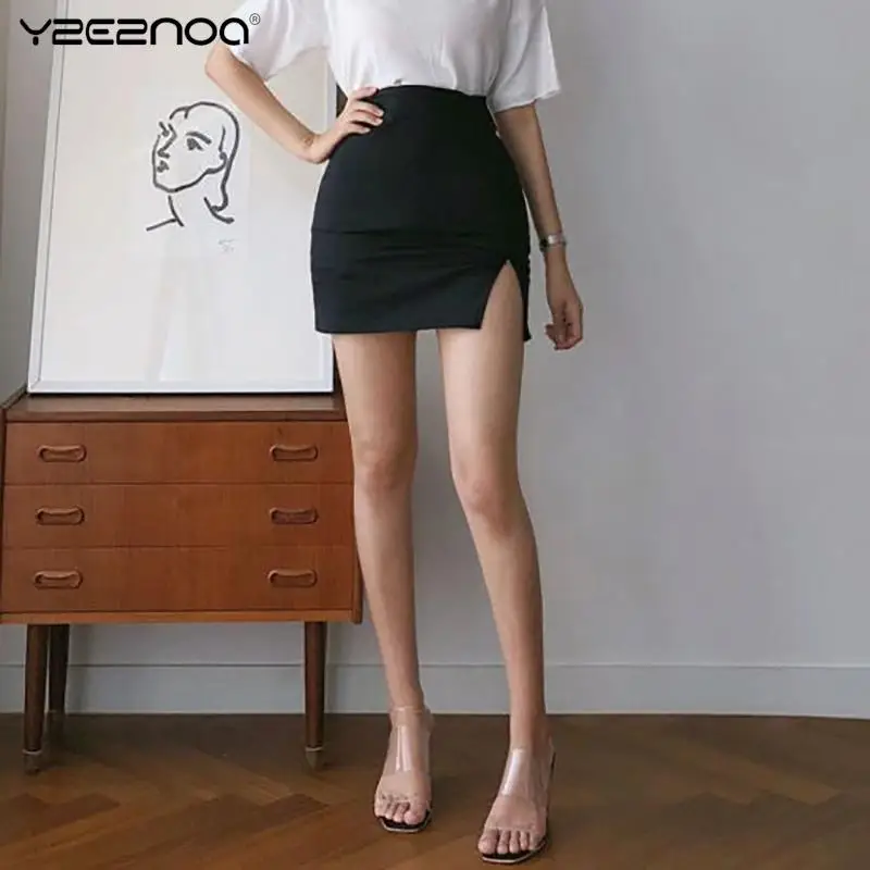 Top Trends: 1pc High Waist Elastic Slim Fit Slit Sexy Fashionable A-Line Skirt For Women Black 6size Shoppable Styles