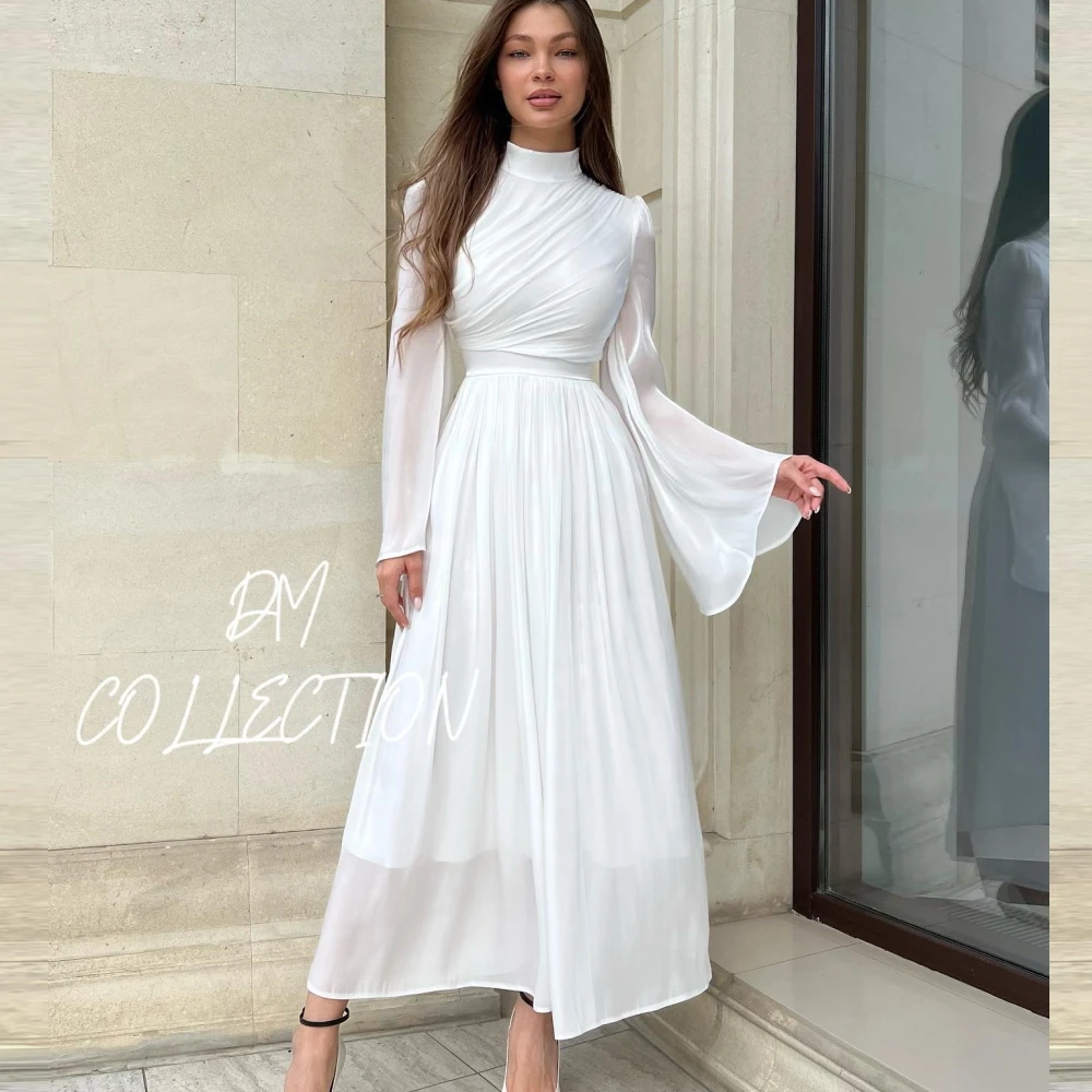 Top Trends: Carolina High Neck Pleated Evening Dresses Women Saudi Arabia Long Sleeves Chiffon Wedding Guest Elegant Formal Party Gowns Shoppable Styles