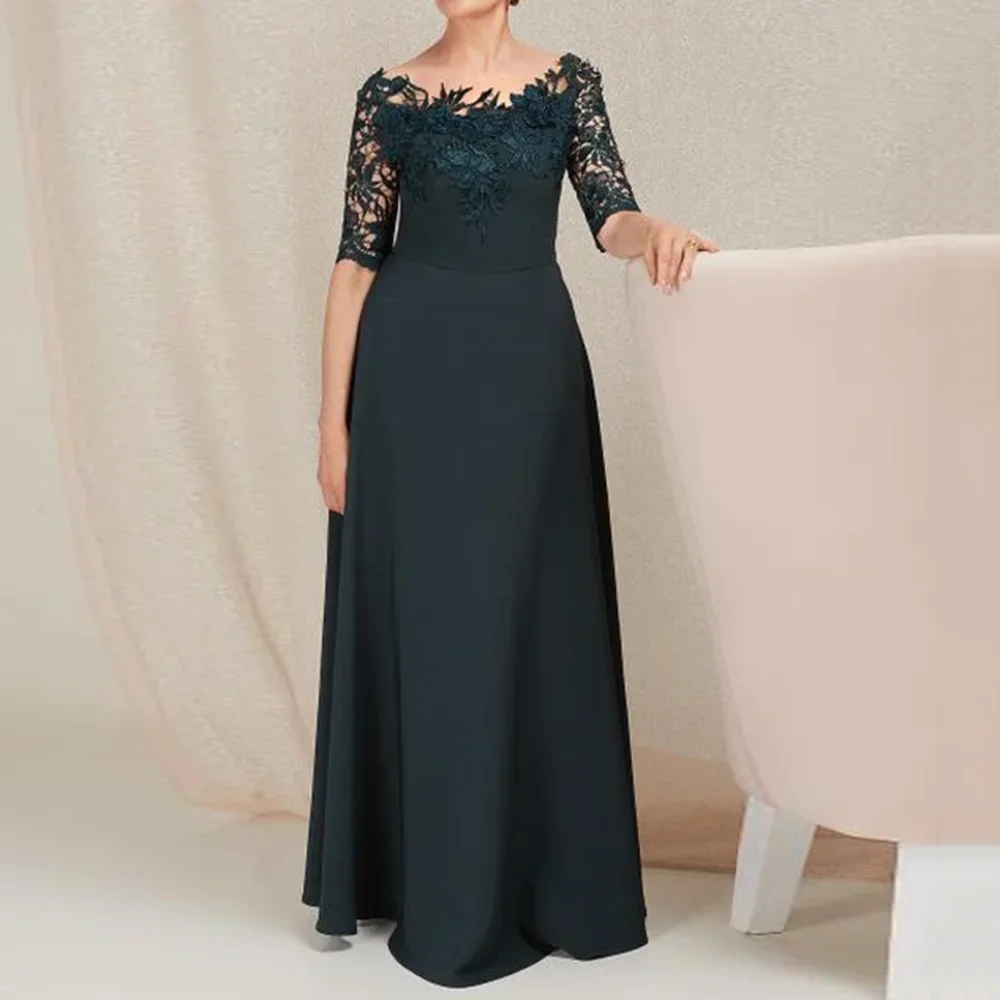 Top Trends: Navy Blue Mother Of The Bride Dresses A-line Half Sleeve Lace Floor-Length Wedding Guest Gown Simple Long Prom Party Dress Shoppable Styles