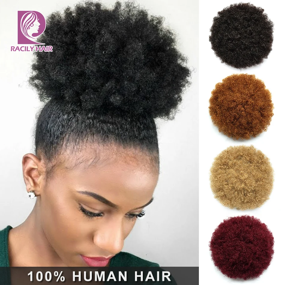 Top Trends: Racily Hair Afro Puff Drawstring Ponytail Human Hair Brazilian Short Curly Drawstring Ponytail Afro Puff Bun Chignon Accessories Shoppable Styles