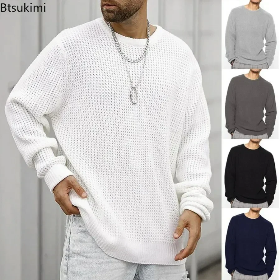 Top Trends: New 2024 Men's Knitted Sweater Top Autumn Winter Fashion Solid Color Loose Pullover Men's Casual Long Sleeve Round Neck Sweater Shoppable Styles