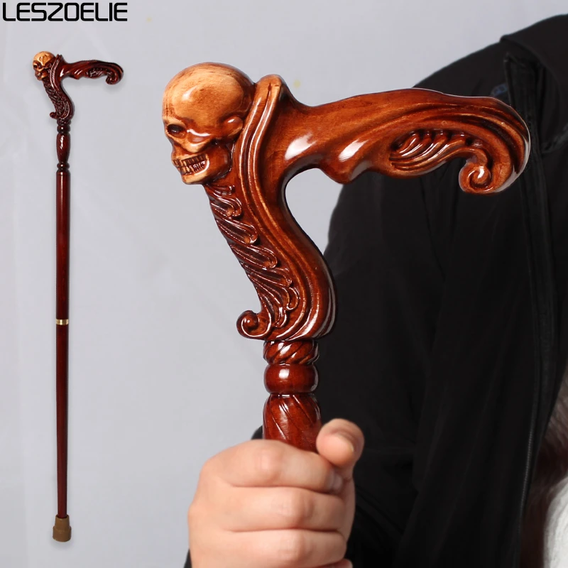 Top Trends: 95cm Skull-Head German Beech Wooden Walking Stick Fo Men Fashion Detachable Walking Canes Women Elegant Walking Sticks Shoppable Styles