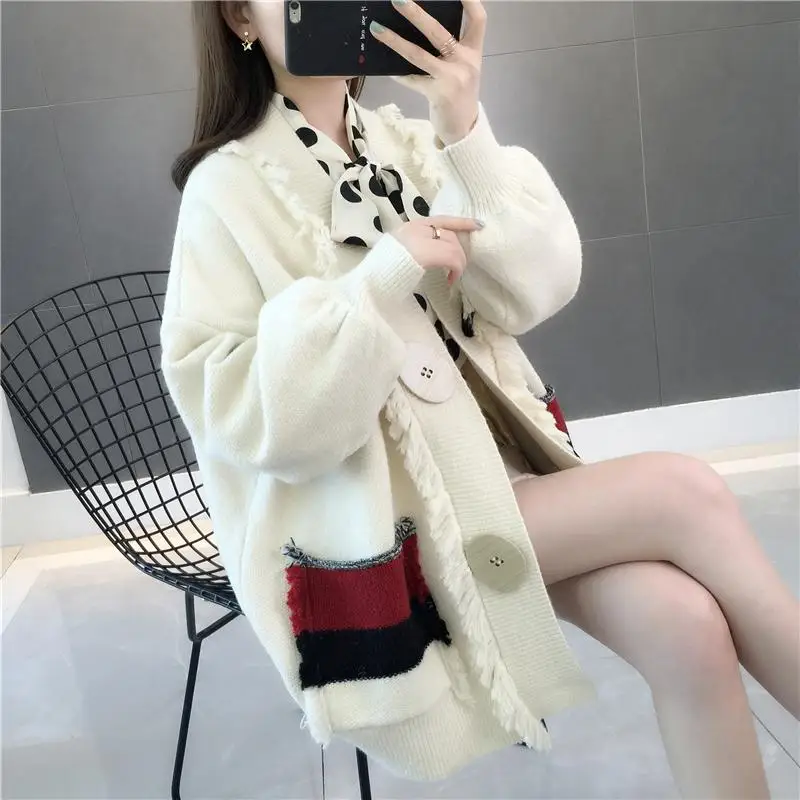 Top Trends: Spring And Autumn New 2023 Korean Fashion Cardigan Sweater Women's Loose Mid Length Slouchy Style Knitwear Coat Shoppable Styles - Image 3