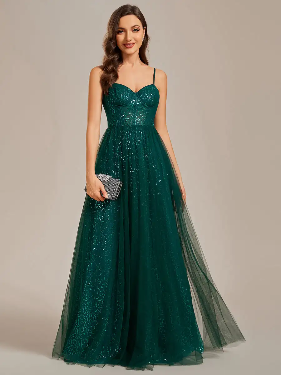 Top Trends: Gorgeous Evening Dresses Strapiess Sweetheart Neckline Spaghetti Straps 2024 Ever Pretty Of Shiny Dark Green Bridesmaid Dress Shoppable Styles