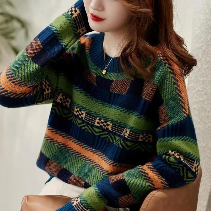 Top Trends: 2023 New Autumn Fashion Soft Skincare Versatile Stripe Color Matching Lazy Home Comfortable Thin Knitted Bottom Pullover Sweater Shoppable Styles