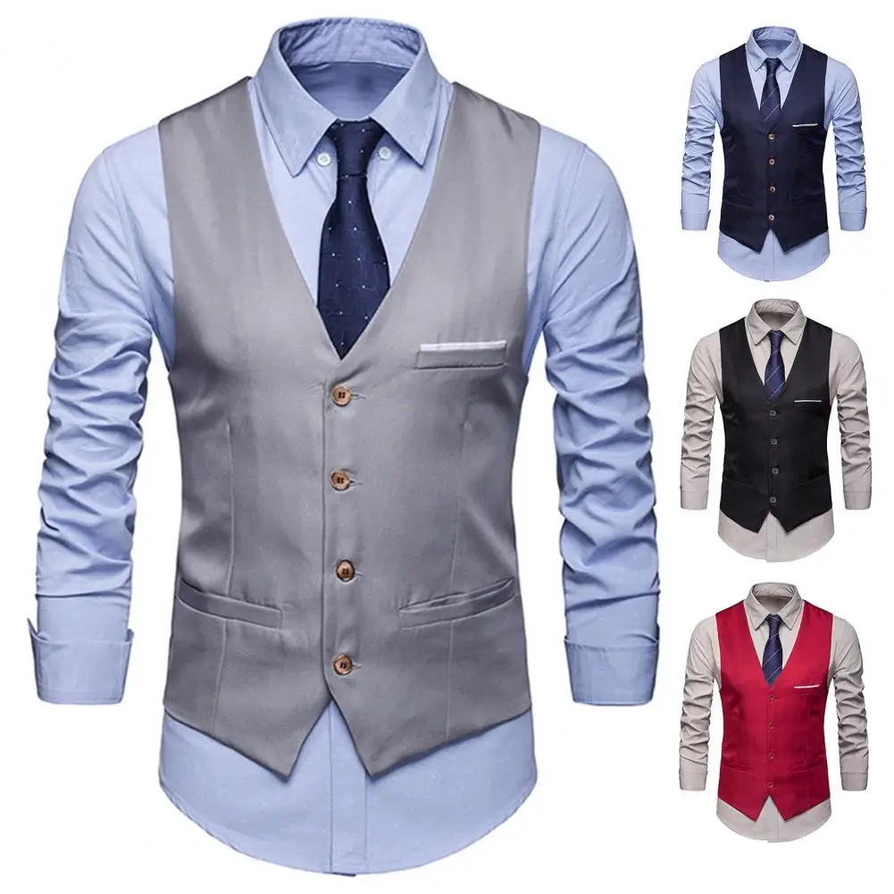 Top Trends: Vest Men Formal Business Waistcoat Sleeveless Slim Fit Single-breasted V Neck Silky Anti-wrinkle Pockets Groom Wedding Coat Shoppable Styles