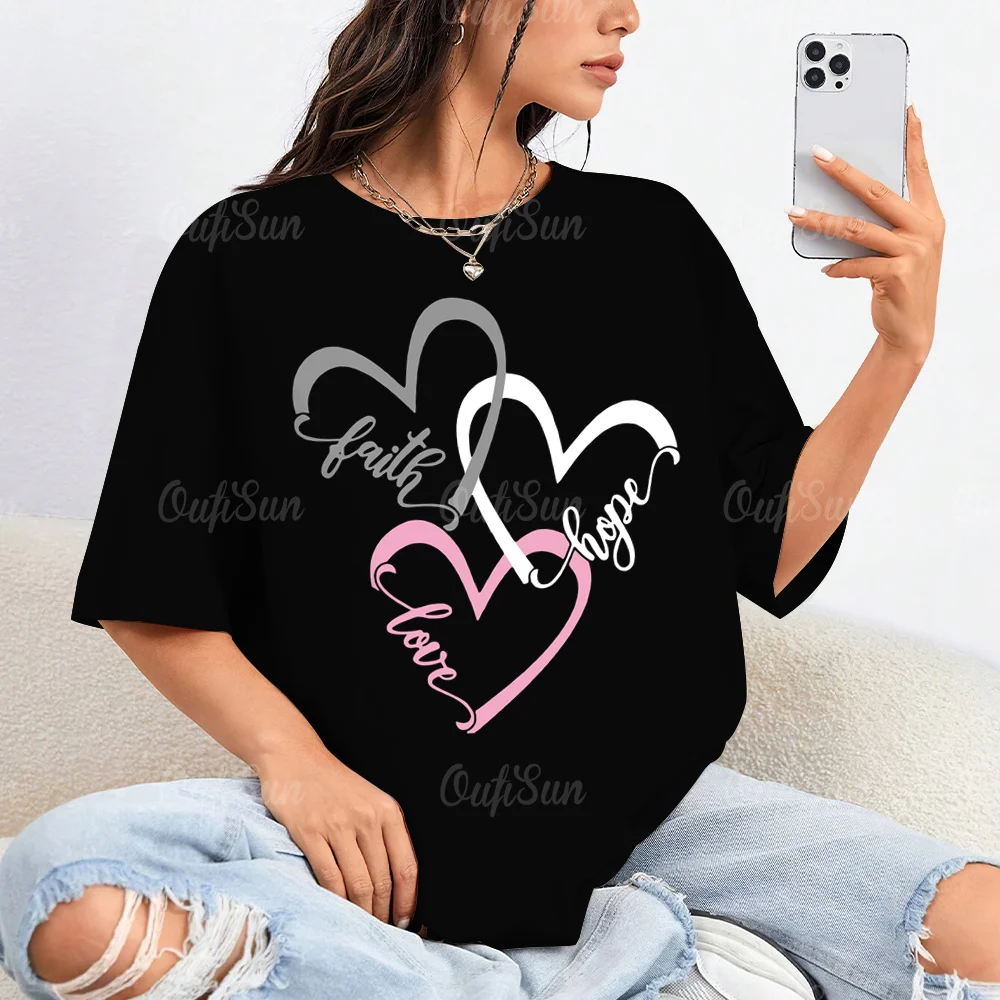 Top Trends: New Women&#039;s T-Shirts, Trendy Short-Sleeved Tops With Love Print Elements, Fashionable Casual Tops, Y2k Large Size Loose T-Shirts Shoppable Styles