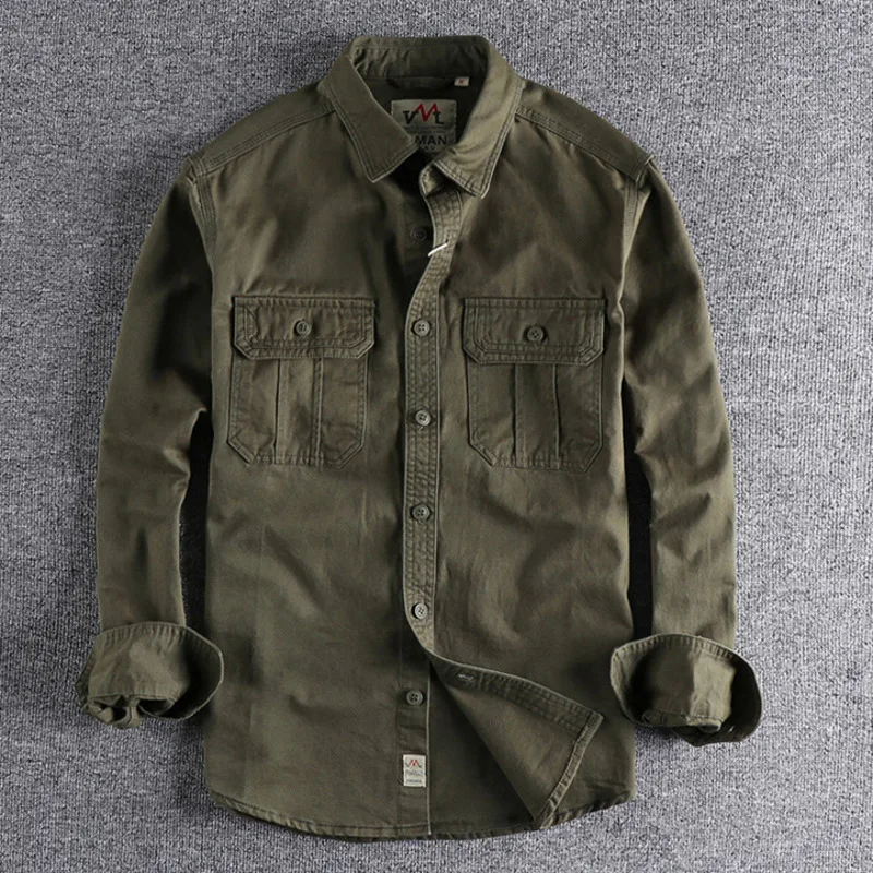 Top Trends: Amekaji Cargo Washed Shirt Men Long Sleeve Canvas Cotton Military Uniform Light Casual Work Safari Style Male Shirts Top Coats Shoppable Styles